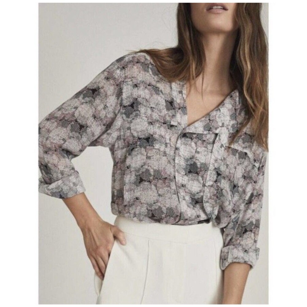 Reiss Women's Size 12 Circle Print Maggie Lightweight Blouse Office Quiet Luxury